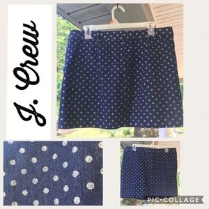 J. Crew denim polka dot mini skirt
